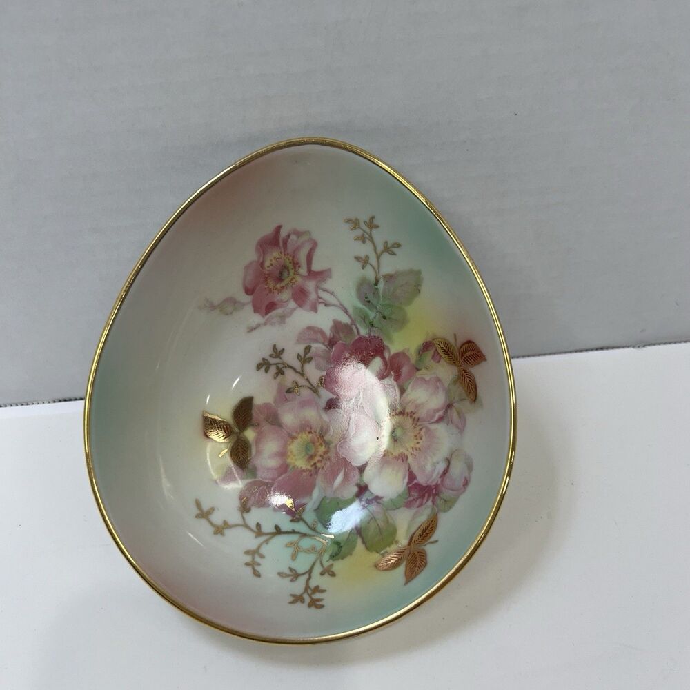 Vintage Easter Dish Schumann Arzberg Wild Rose Gold Trim Porcelain Bowl Germany